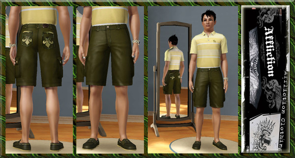 Sims 3 — Affliction Cargo Shorts by terriecason — C'mon...catch the Affliction! Sizes: Young Adult, Adult Design seams