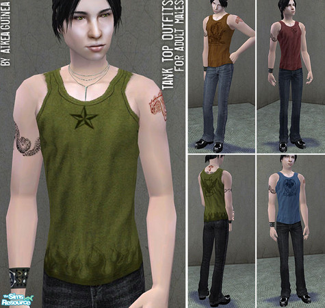 Sims 2 — Tank Top and Jeans for Adult Males by aikea_guinea — Tank top outfits for Adult Males. Set includes four full