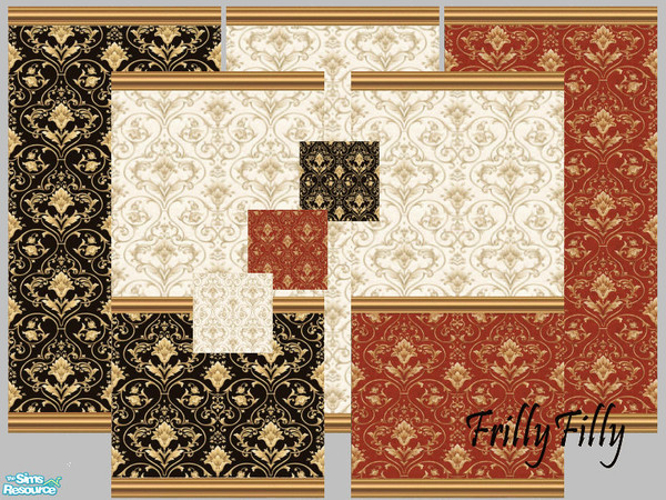 Sims 2 — Classic Wallpapers&Carpets by frillyfilly — 5 wallpapers, red, black,ivory and three matching carpets.