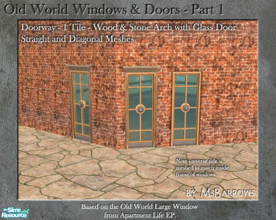 Sims 2 — OW Part 1 - Door 1-Tile Wood & Stone Pane - D by MsBarrows — Single tile door combining the wood and stone