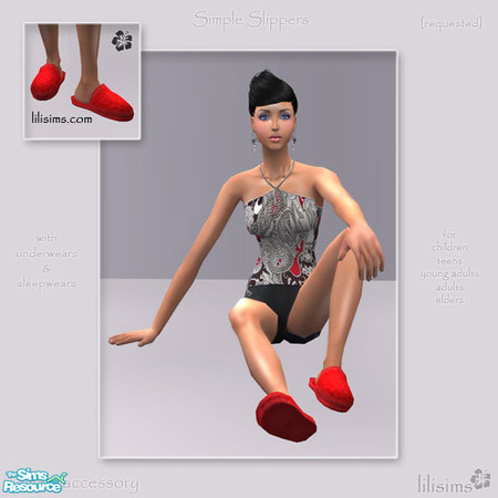 Sims 2 — Simple Slippers ~ Female Accessories (requested) ~ Red by sosliliom — Simple slippers accessories for children