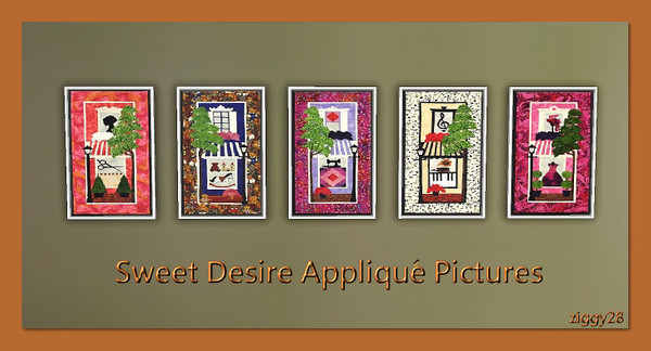 Sims 3 — Sweet Desire Applique Pictures by ziggy28 — A beautifull set of five applique pictures of different shops. These