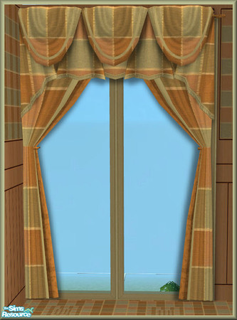 Sims 2 — NK Blakely BR Curtains by MoMama — A curtain of subdued checks with a green trim and tan rod and back curtain.