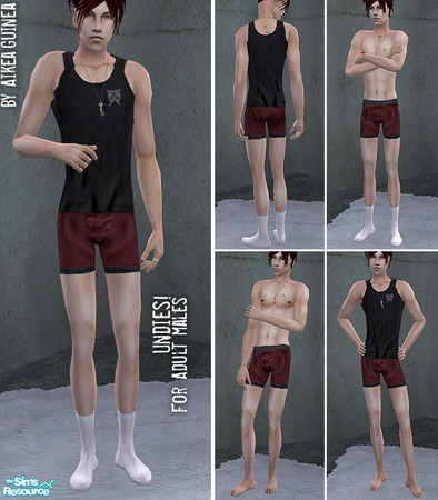 Sims 2 — Undie Set 4 for Adult Males - Red by aikea_guinea — Set of four undies for adult males, with and without socks