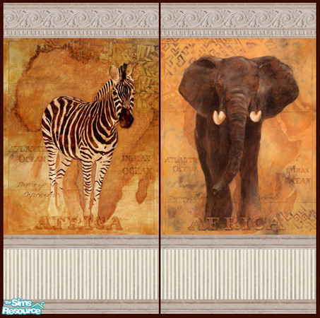 Sims 2 — Elephant & Zebra African Walls by foxysensei — For an African theme in your home - Elephant and Zebras!