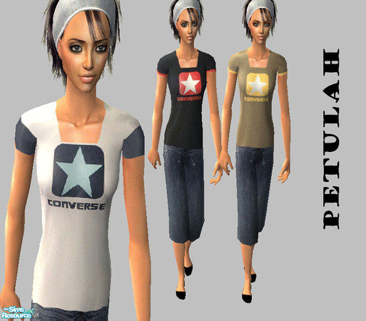 Sims 2 — Set No. 3 - Converse outfit by Petulah — Converse tee and baggy jeans. Confide's Freedom Mesh required for this