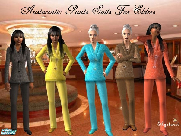Sims 2 — Aristocratic Pants Suits For Elders by skystars5 — Lovely set of 5 pant suits for your elegant and sophisticated