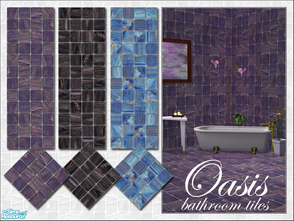 Sims 2 — 'Oasis' Bathroom Tiles by prin6je — Glass mosaic wall and floor tiles for a perfect bathroom, in three colors.