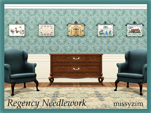Sims 3 — Regency Needlework by missyzim — A collection of embroidery and cross stitch from the Regency period.