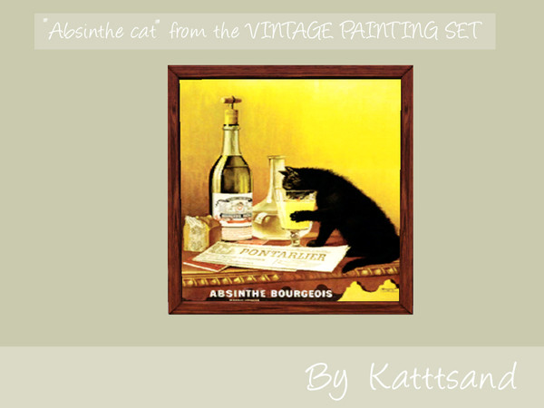 Sims 3 — Absinthe cat by kattsand —  A black kitten drinking absinthe on a table The frame is recolorable. A part of the