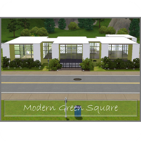 Sims 3 — Modern Green Square by Kimpan74 — Familyhome with 2 bedrooms, 2 bathrooms, a pool and a garage for 1 car.