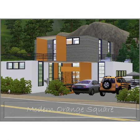 Sims 3 — Modern  Orange Square  by Kimpan74 — A modern home with 1 bedroom, 1 bathroom, 2 parkingspaces and a pool.