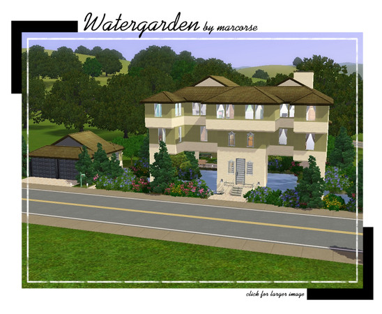 Sims 3 — Watergarden by marcorse — Watergarden: a crystal expanse of water and the extensive area of flowering shrubs