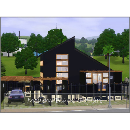 Sims 3 — Modern Black Square by Kimpan74 — A modern house with 1 bedroom, 1 bathroom and a small poolarea.