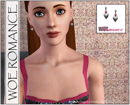 Sims 3 — WOE Romance Earrings by wideopeneyes — A pair of earrings with a heart and pearl theme. Each has three