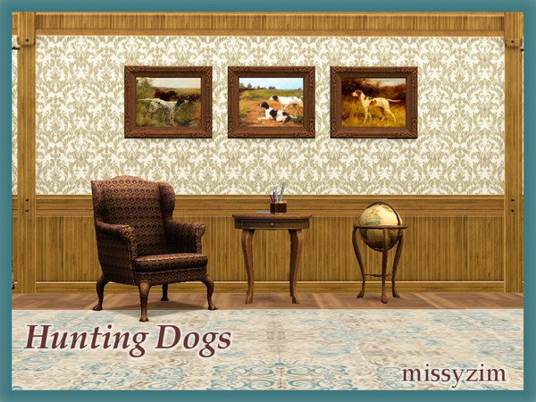 Sims 3 — Hunting Dogs by missyzim — A group of victorian era paintings by Thomas Blinks. This is one painting with three