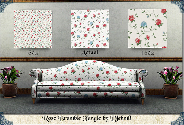 Sims 3 — Djem_Rose Bramble Tangle by djehmli — A twining Floral Pattern of Roses. Four Color-able Palettes