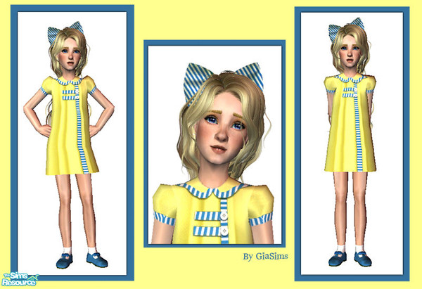 Sims 2 — Yellow Summer dress & Bow by giasims — Vintage Yellow Summer dress & Bow