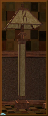 Sims 2 — NK TC42 Craftsman BR Floor Lamp 2 by MoMama — A dark wood floor lamp with a bright brocade shade.