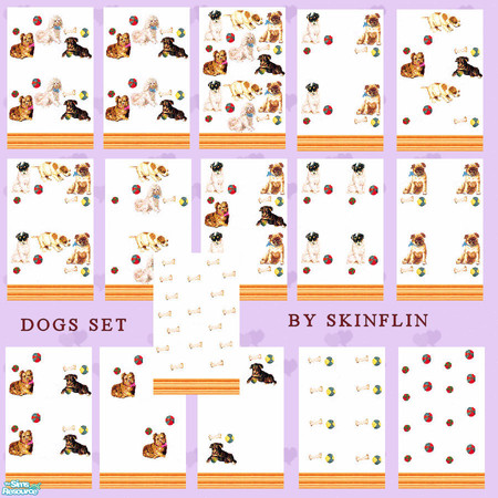 Sims 2 — dogs set by skinflin — cute cheap $2 walls of dogs in different patterns....