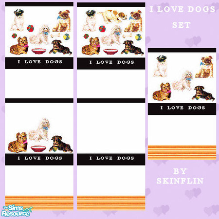 Sims 2 — i love dogs set by skinflin — white base wall with pics of dogs..yellow cream kick board..