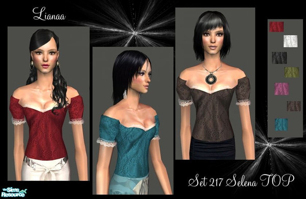 Sims 2 — Set 217 Selena Top by Lianaa — Set 217 Selena Top - romantic crochet and lace details top in 7 colours for adult