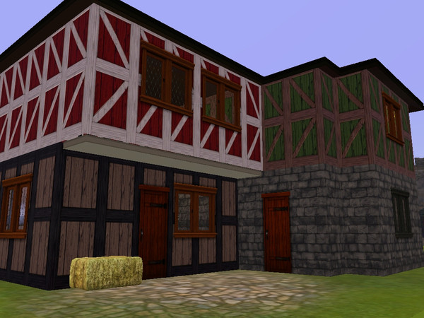 Sims 3 — Book Merchant by jetty — A Book Shop, with Grocery Shop next door. A Bedroom and an Office are Upstairs. This