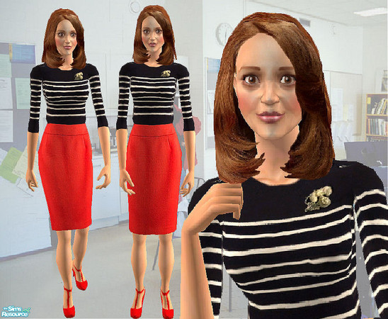 Sims 2 — Emma Pillsbury\'s dress by ancsie18 — Milly striped cardigan with red pencil skirt and red pumps as seen on Emma