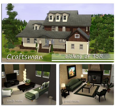 Sims 3 — Craftsman by aloleng — 4 bedroom, 2 toilet and bath and a powder room, dining, family room, great room and 1 car