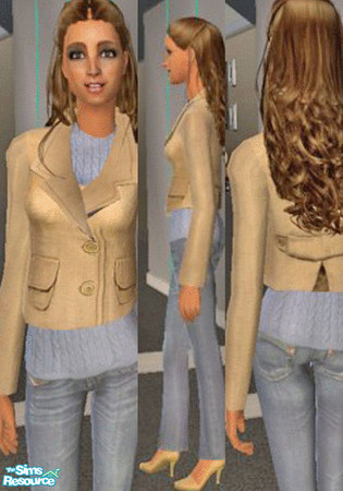 Sims 2 — Outdoor outfit by annefranzen — Beige jacket and jeans. Mesh by Peggy (free) "peggybodymesh058"