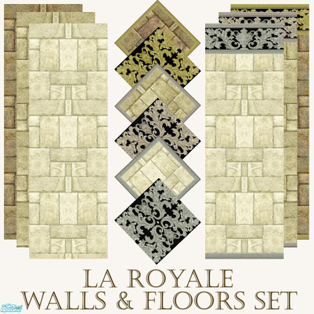 Sims 2 — La Royale Walls & Floors Set by Sheera — This set includes 12 items : 6 walls with and without paneling,