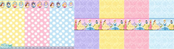 Sims 2 — Disney Princess Wallpaper by foxysensei — Sleeping Beauty, Belle, Cinderella and Snow White to adorn the walls