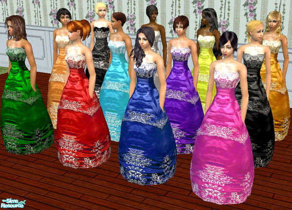 Sims 2 — Satin Gowns by Caryl — Requires "Ball Gown" Mesh from 2~for~u~