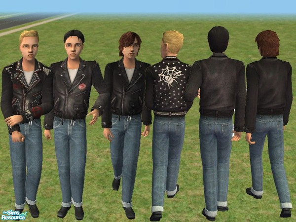 Sims 2 — leather jacket outerwear by plmhtfcsq1221 — the maxis teen boys black leather jacket with jeans now as