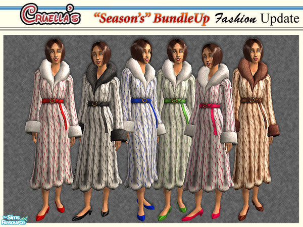 Sims 2 — am_BundleUp by Cruella — Colored spiked faux fur coats for your Sims Season.