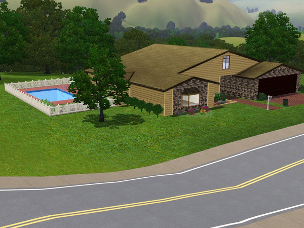 Sims 3 — Simple Ranch With Pool by vpcarson — This is a 3 Bedroom 2 bathroom ranch that's easy to play. It comes with