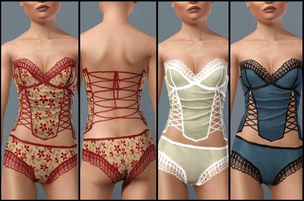 Sims 3 — JPSet39 Lace Corset and Pants by juttaponath — Lace corset and lace pants for teens.