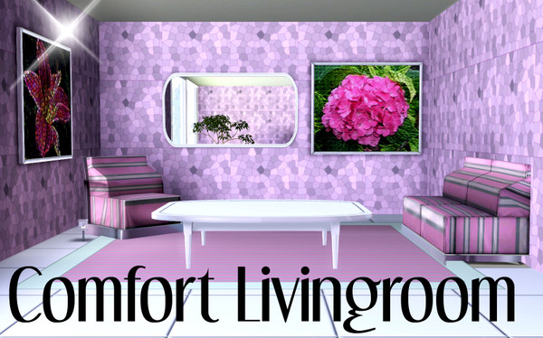 Sims 3 — Comfort Living Room by TSR Archive — This set contains : Mirror Tablelamp Armchair Loveseat Coffeetable 2 Mosaic