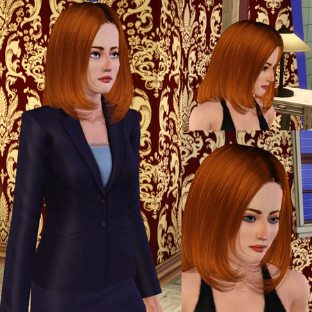 Sims 3 — Dana Scully by Tyty30 — Gillian Anderson (X-files) -- Curling plants pattern (Formal dress EA) -- Elf