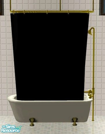 Sims 2 — Black Bathroom Set - Shower Tub Curtain by Riverwillows — A matching set of small window, tub, and shower