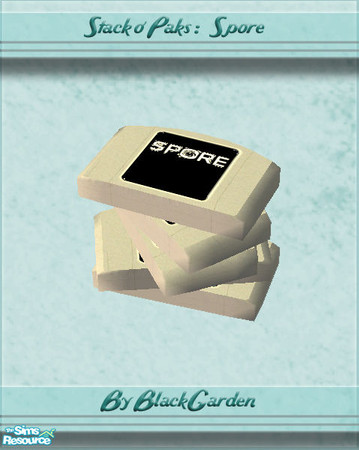 Sims 2 — Stack o\' Paks - Spore by BlackGarden — A stack of GamePaks with Spore visible on top. Don\'t forget the mesh!