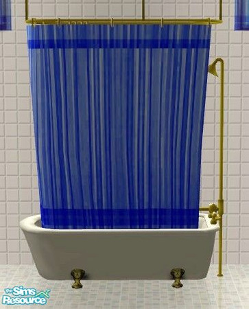 Sims 2 — Blue Bathroom Set - Shower Tub Curtain by Riverwillows — A matching set of small window, tub, and shower