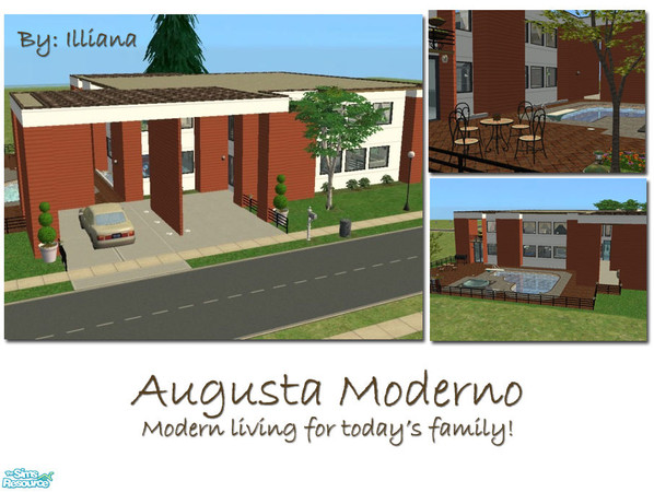 Sims 2 — Augusta Moderno by Illiana — This stylishly modern family home has 3 bed, 3 bath, open foyer, formal dining,