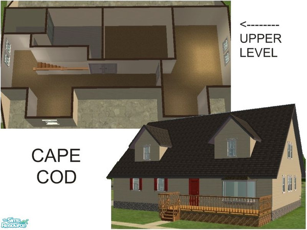 Sims 2 — Cape Cod unfurnished by tamlfra — Main level: eat in kitchen; study w/ deck access; bedroom; large bathroom;