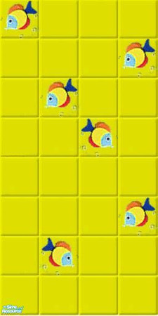 Sims 2 — Yellow Tile Wall W Fish by simari — Yellow tile wall with fish.