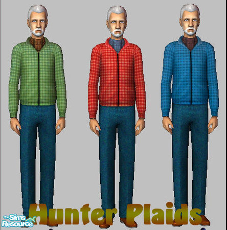 Sims 2 — Hunter Plaids by okadoka — Hunter Style Plaid Jackets & Jeans for your elder Sim. Available in three
