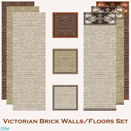 Sims 2 — Victorian Brick Set by Sheera — This set includes 9 items : 3 walls with paneling, 3 walls without & their 3
