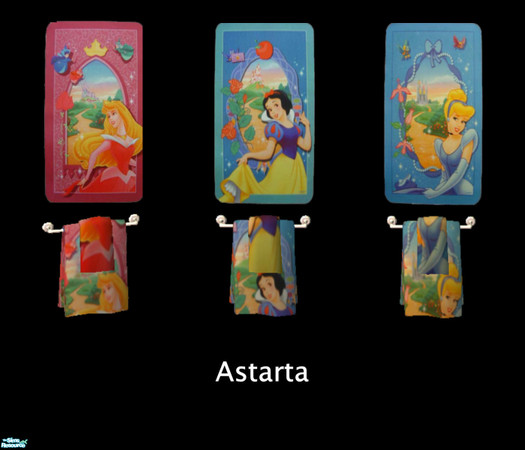 Sims 2 — Disney Bath Accesssories by Astarta — 3 bath maths and 3 towels all Disney princesses.
