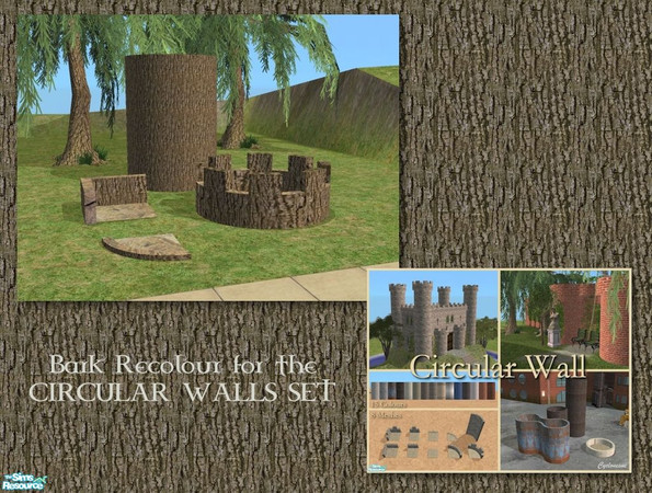 Sims 2 — Willow Bark Recolour for Circular Walls by Cyclonesue — This 'Tree House' willow bark recolours my entire