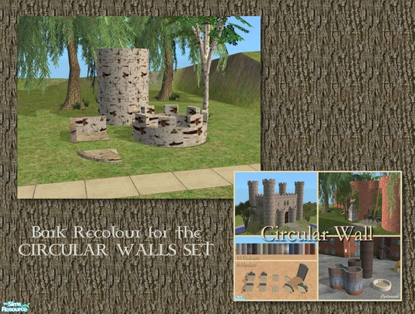 Sims 2 — Birch Bark Recolour for Circular Walls by Cyclonesue — This 'Tree House' willow bark recolours my entire